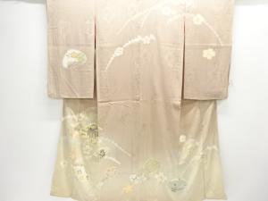 アンティーク　紋錦紗貝合わせに桜模様刺繍一ツ紋着物